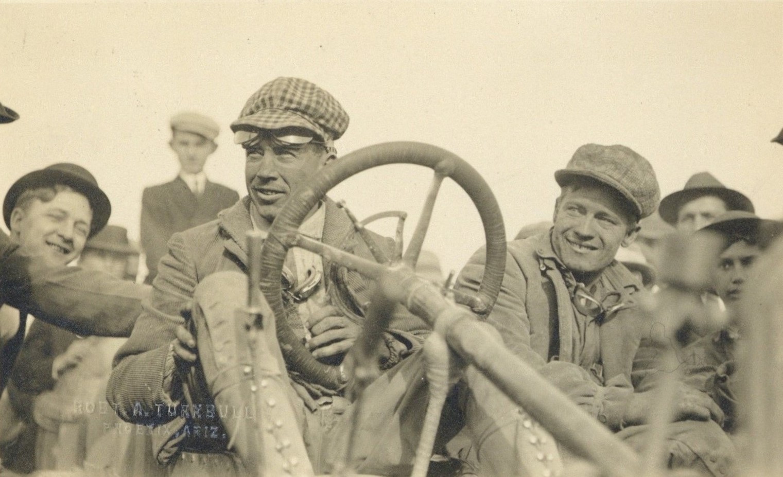 Harvey Herrick at the wheel of his National after winning the 1911 Los Angeles to Phoenix road race