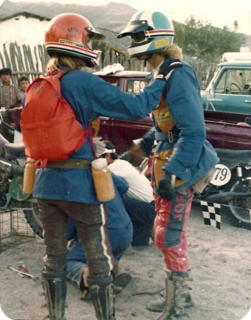 Factory Husqvarna Baja pit — Mitch Mayes and A.C. Bakken, 1973 Baja Mil — photo by Pancho Vanilla