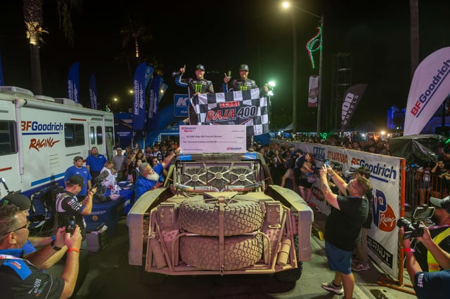 Luke McMillin and Jason Duncan #83 Mason Motorsports Trophy Truck at SCORE Baja 400 awards — GetSome / SCORE