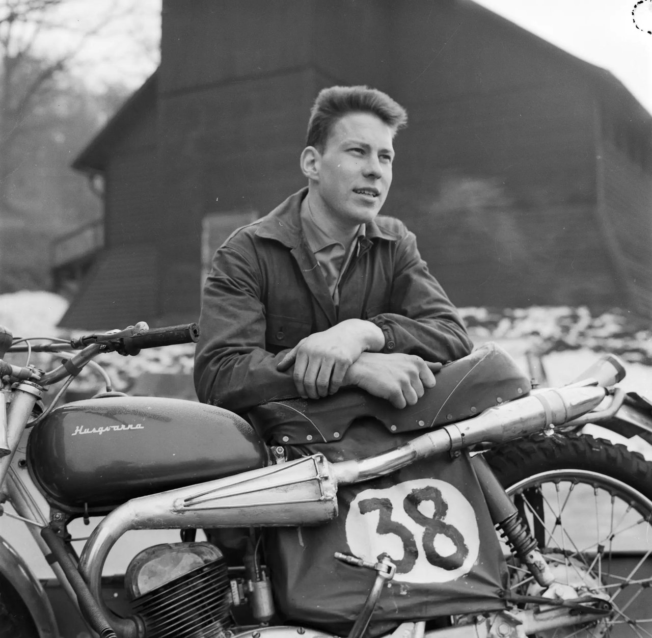 Rolf Tibblin with a Husqvarna — Husqvarna AB, Huskvarna, 13 Feb 1961 — photo by AB Conny Rich Foto